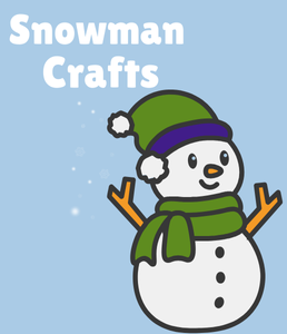 Illustration of a snowman on a blue background and snowflakes falling