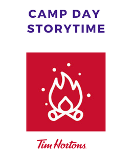 line drawing of a camp  fire with the Time Hortons logo
