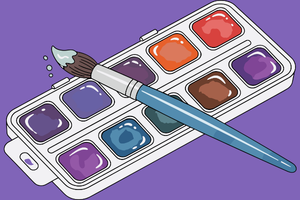 illustration of a paint palette and paint brush