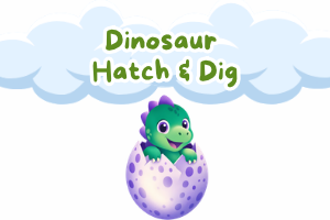 illustration of a cartoon baby dinosaur popping its head out of an egg shell