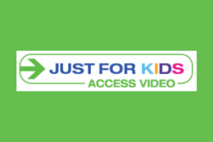 the words Just for kids access video on a green background