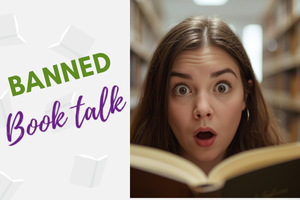 picture of a woman holding a book and looking astonished