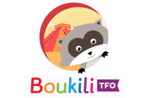 an illustration of a raccoon in front of a pyramid and the word Boukili under the illustration