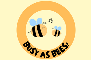 illustrations of a large and small bee inside a yellow circle