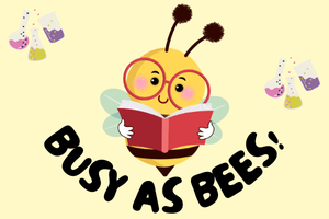 illustration of a bee wearing glasses and reading a book