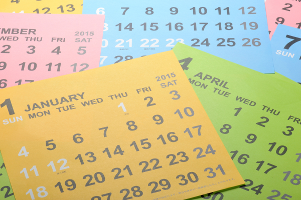 coloured sheets of a calendar
