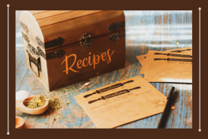 photograph of a recipe box and a recipe card