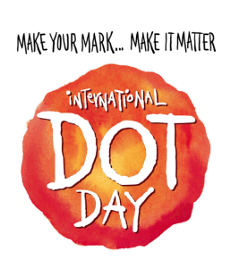 variegated orange circle with the words International Dot Day