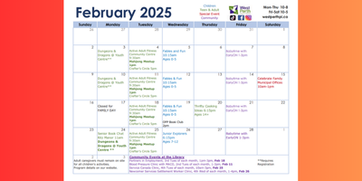 screenshot of February 2025 calendar