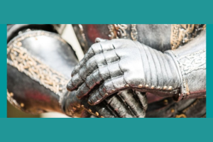 photograph of close-up of armour on hands