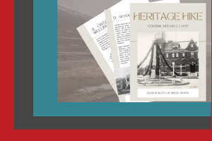 photograph of a brochure layered on top of coloured squares
