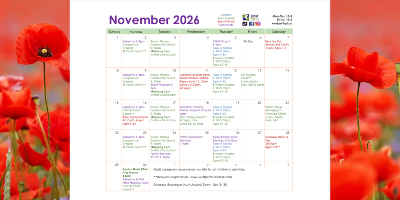 image of a calendar page on the background of poppies
