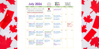 image of a calendar page with Canadian Flags in the background