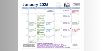 screenshot of the calendar page for January 2025