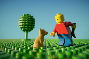 Lego person with a stick for a Lego dog