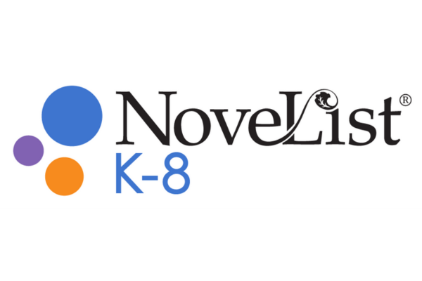 The words Novelist K-8 on a white background with coloured circles to the left of the word