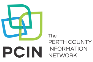 stylized squares of hues of blue and green interlocked to form logo for Perth County Information Network