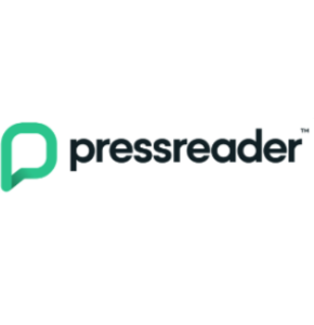 the word pressreader with the green logo that looks like a speech bubble beside it