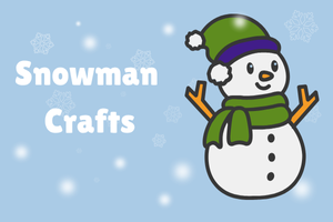 Illustration of a snowman on a blue background and snowflakes falling