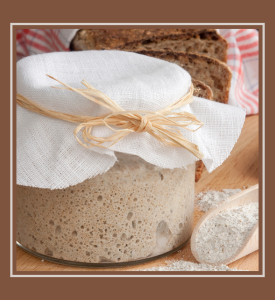 photograph of a clear bowl of sourdough starter