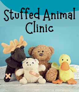 photograph of 4 stuffed animals that have a few bandages on them
