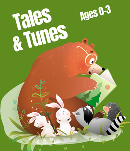 illustration of a bear wearing glasses and reading to other woodland creatures