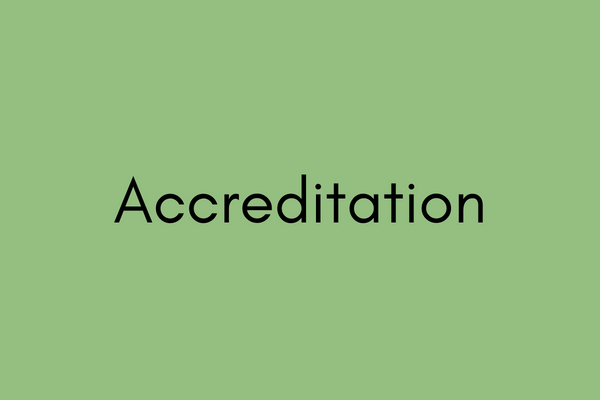 Green coloured square with word Accreditation