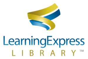 The words Learning Express Library with a blue and gold swirl above
