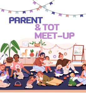 illustration of parents and children sitting on a rug doing different activities