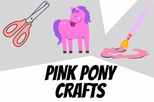 illustrations of a pink pony, scissors and a paint brush