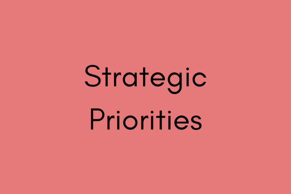 pink coloured square with words Strategic Priorities